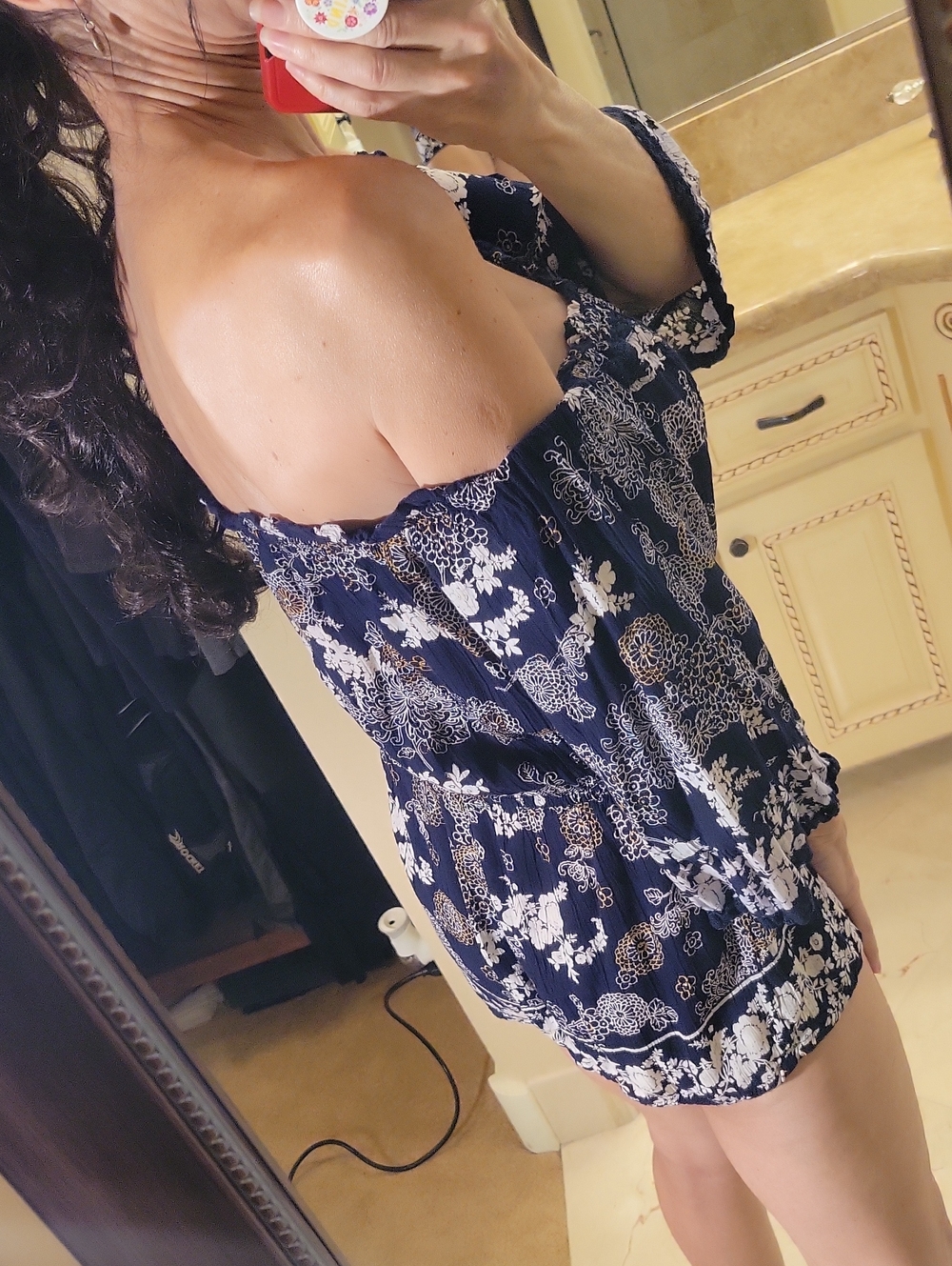 Angie Navy Romper with White and Gold Floral Print, S - Picture 10 of 16